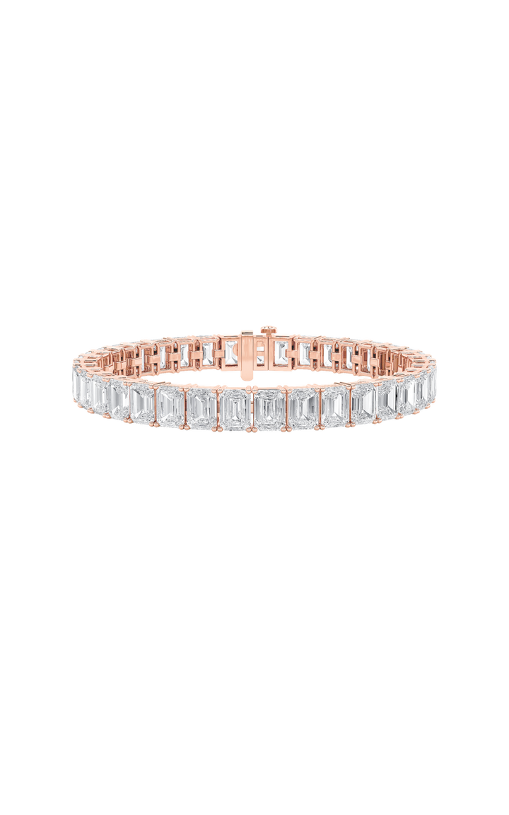 21.5CTW Emerald Shaped Lab Grown Diamond (G/VS) East West Line Bracelet in 14K Gold