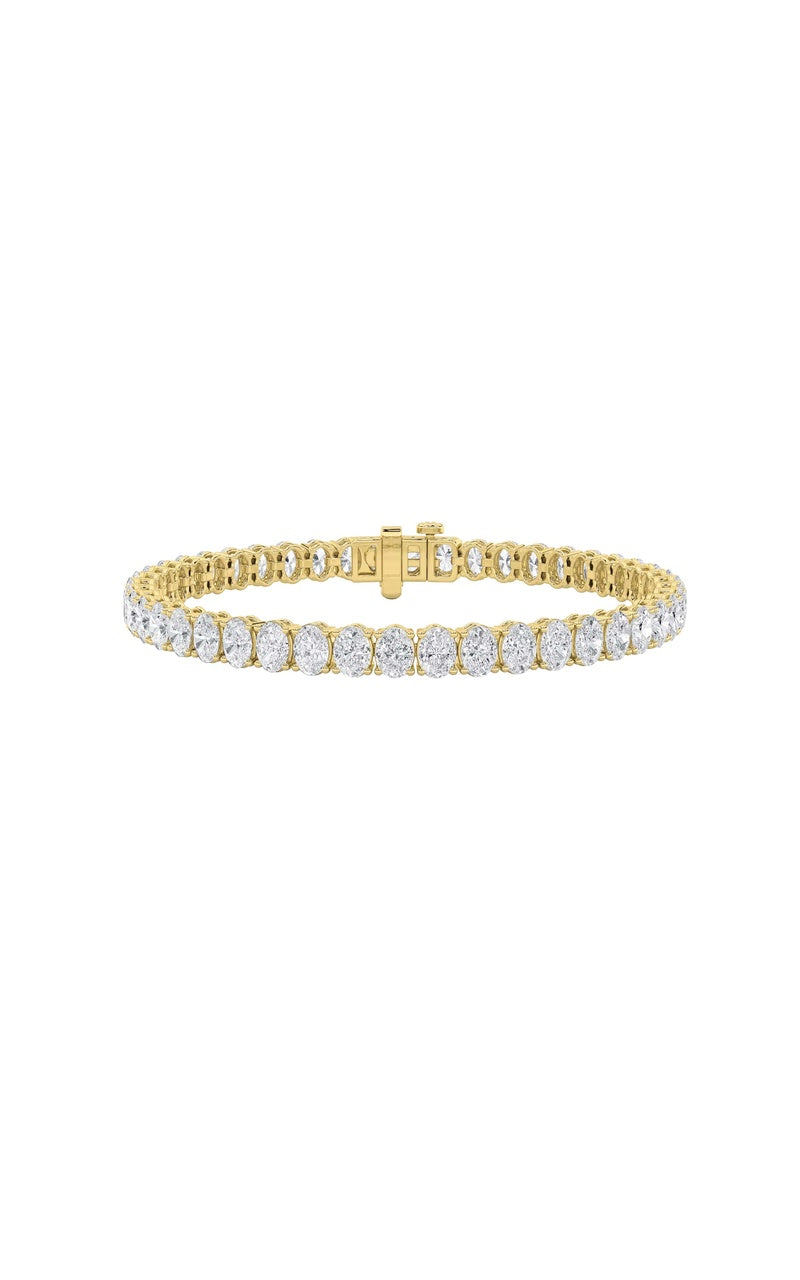 10CTW Oval Shaped Lab Grown Diamond (F/VS) East West Line Bracelet in 14K Gold