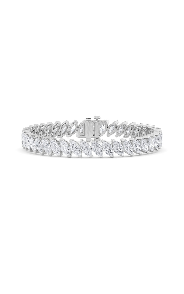 16.5Cttw Marquise Shaped Lab Grown Diamond (F/VS) Angled Line Bracelet in 14K Gold
