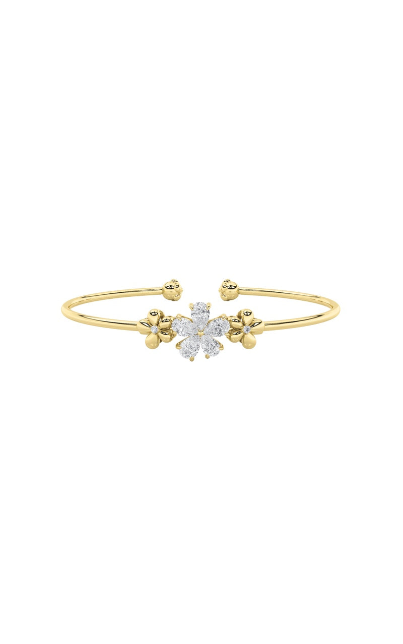 1.5Cttw Pear Shaped Lab Grown Diamond (F/VS) FancyFlower Bangle Bracelet in 14K Gold