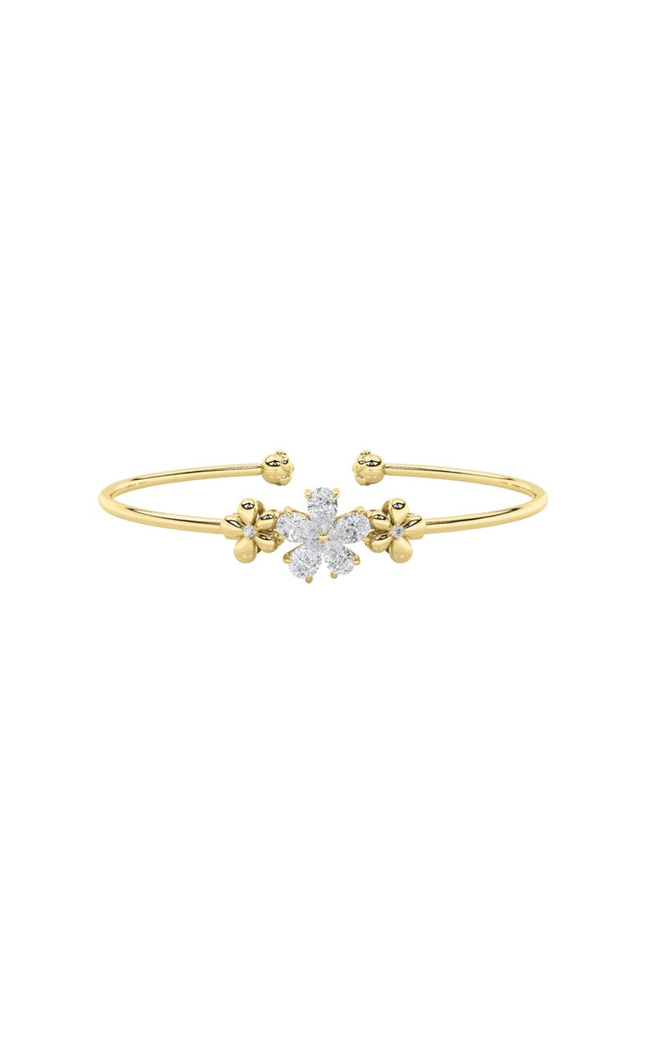 1.5Cttw Pear Shaped Lab Grown Diamond (F/VS) FancyFlower Bangle Bracelet in 14K Gold