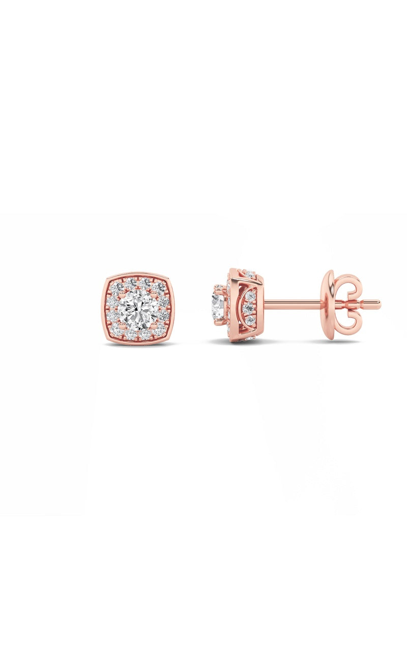 1CTW Round Shaped Lab Grown Diamond (F/VS) Halo Stud Earrings in 14K Gold