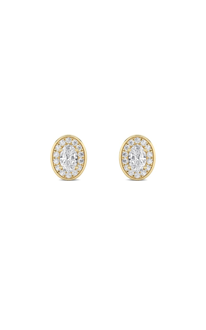 1Cttw Oval Shaped Lab Grown Diamond (F/VS) Halo Stud Earrings in 14K Gold