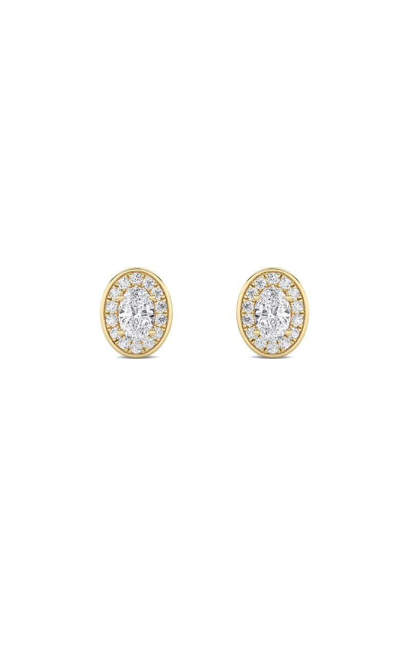 1CTW Oval Shaped Lab Grown Diamond (F/VS) Halo Stud Earrings in 14K Gold