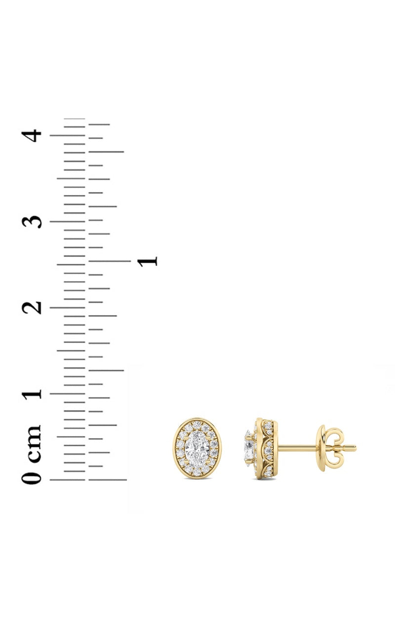 1CTW Oval Shaped Lab Grown Diamond (F/VS) Halo Stud Earrings in 14K Gold