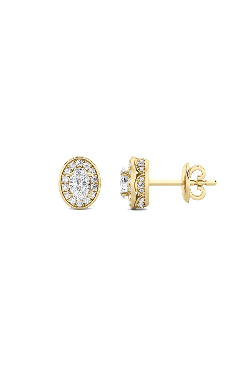 2CTW Oval Shaped Lab Grown Diamond (F/VS) Halo Stud Earrings in 14K Gold