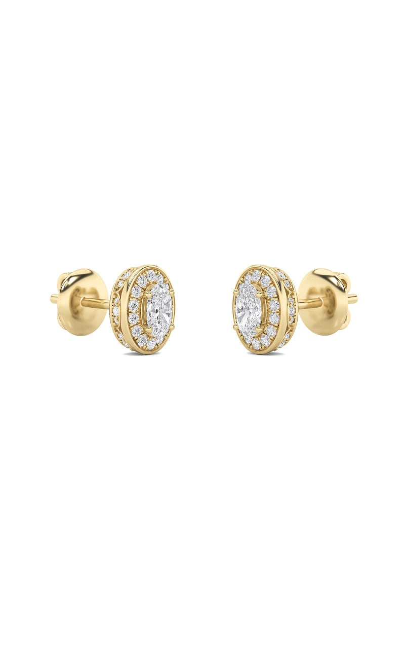 2Cttw Oval Shaped Lab Grown Diamond (F/VS) Halo Stud Earrings in 14K Gold