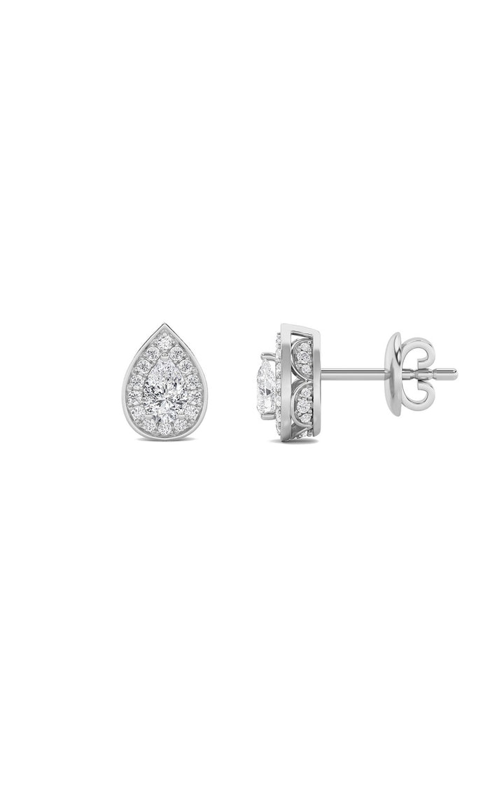 1CTW Pear Shaped Lab Grown Diamond (F/VVS) Halo Stud Earrings in 14K Gold