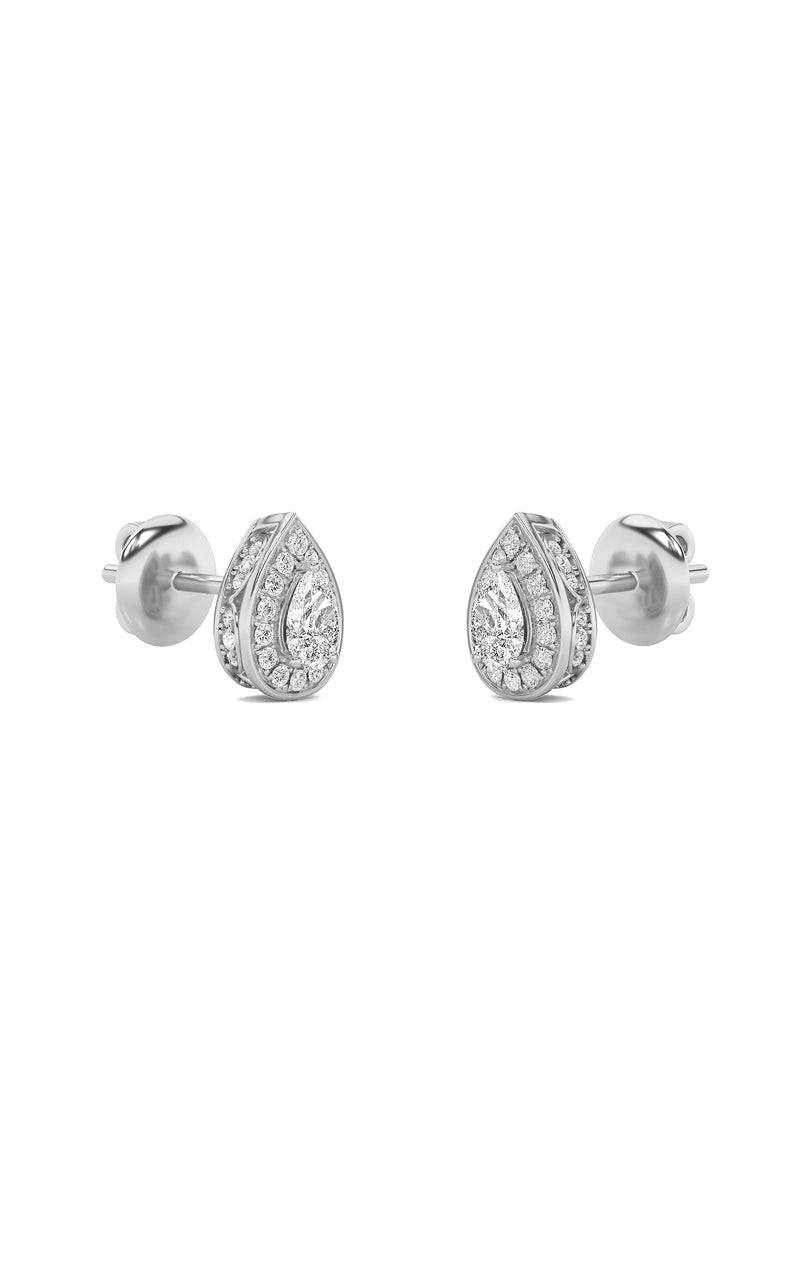 1Cttw Pear Shaped Lab Grown Diamond (F/VVS) Halo Stud Earrings in 14K Gold