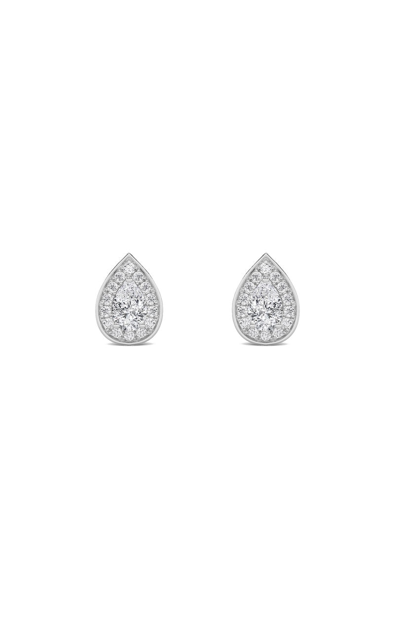 1Cttw Pear Shaped Lab Grown Diamond (F/VVS) Halo Stud Earrings in 14K Gold