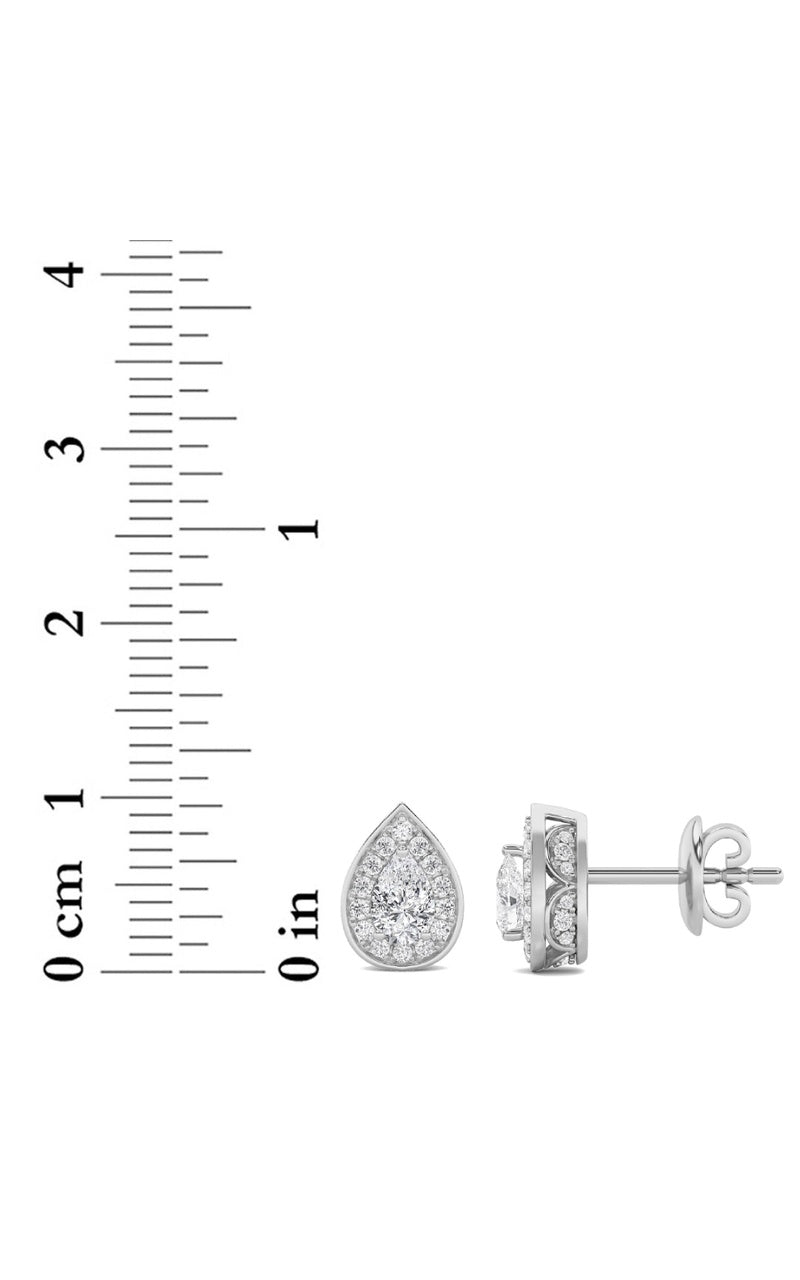 1CTW Pear Shaped Lab Grown Diamond (F/VVS) Halo Stud Earrings in 14K Gold