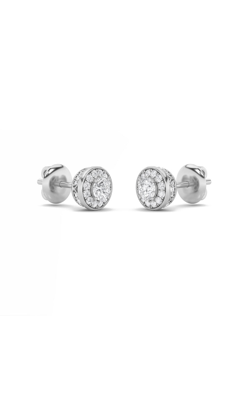 1Cttw Round Shaped Lab Grown Diamond (F/VS) Halo Stud Earrings in 14K Gold