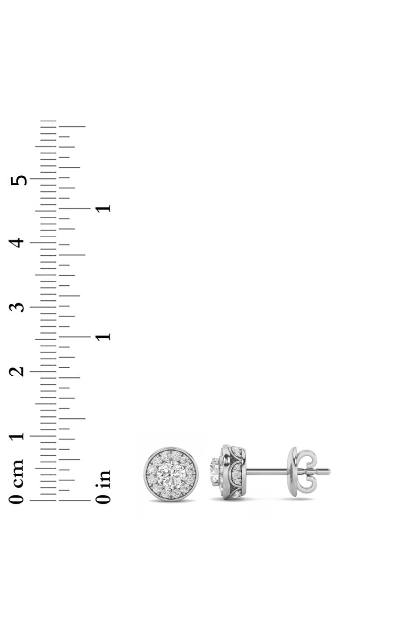 1CTW Round Shaped Lab Grown Diamond (F/VS) Halo Stud Earrings in 14K Gold