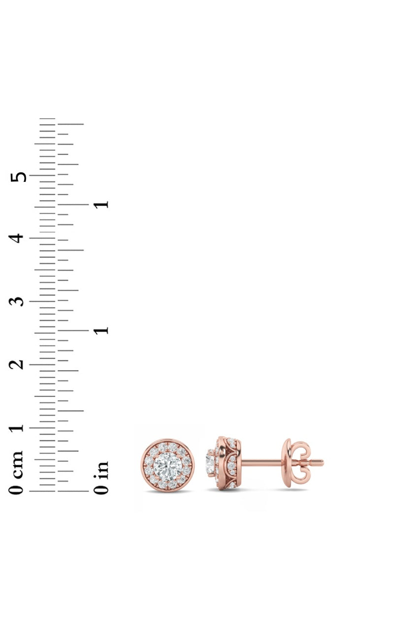 1CTW Round Shaped Lab Grown Diamond (F/VS) Halo Stud Earrings in 14K Gold