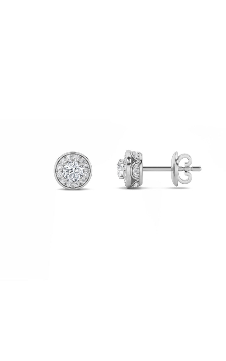 2Cttw Round Shaped Lab Grown Diamond (F/VS) Halo Stud Earrings in 14K Gold