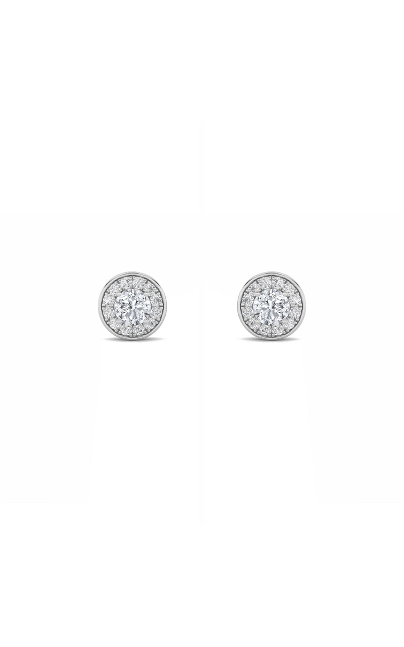 2CTW Round Shaped Lab Grown Diamond (F/VS) Halo Stud Earrings in 14K Gold