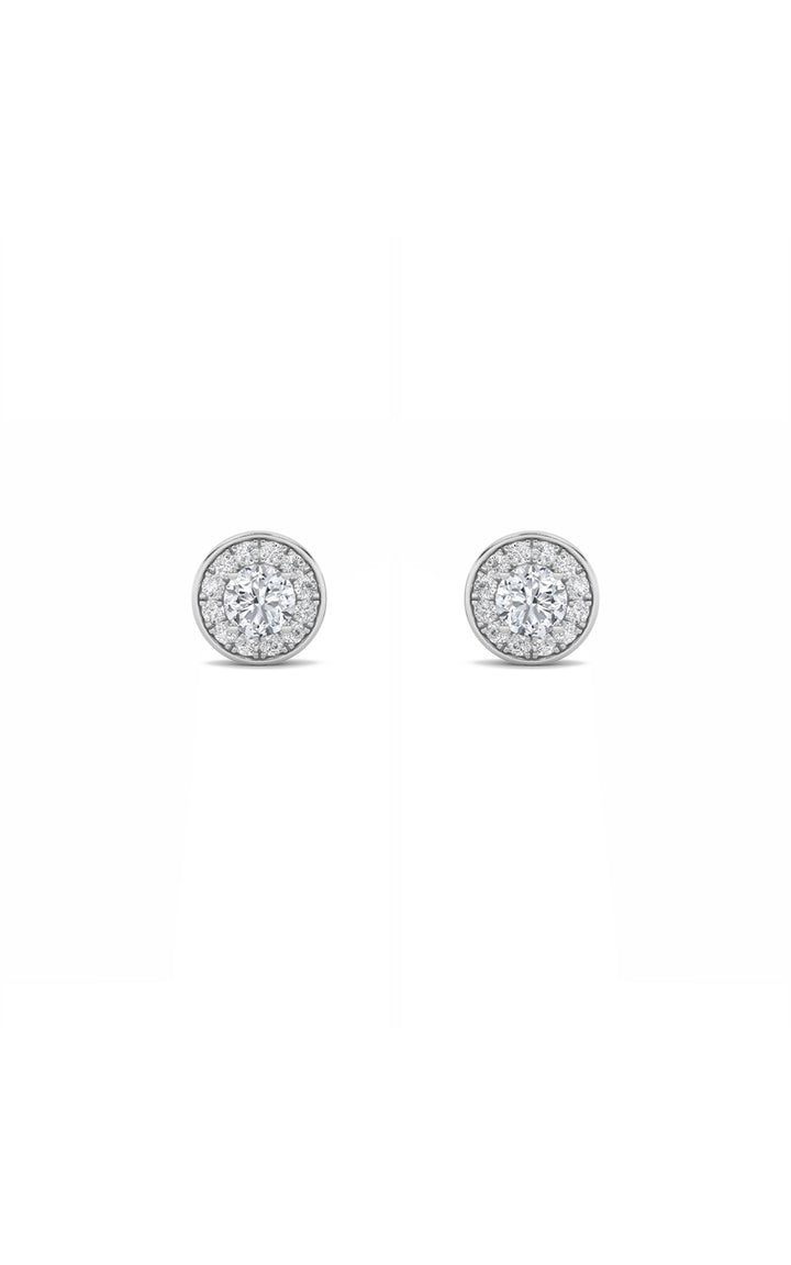 2CTW Round Shaped Lab Grown Diamond (F/VS) Halo Stud Earrings in 14K Gold