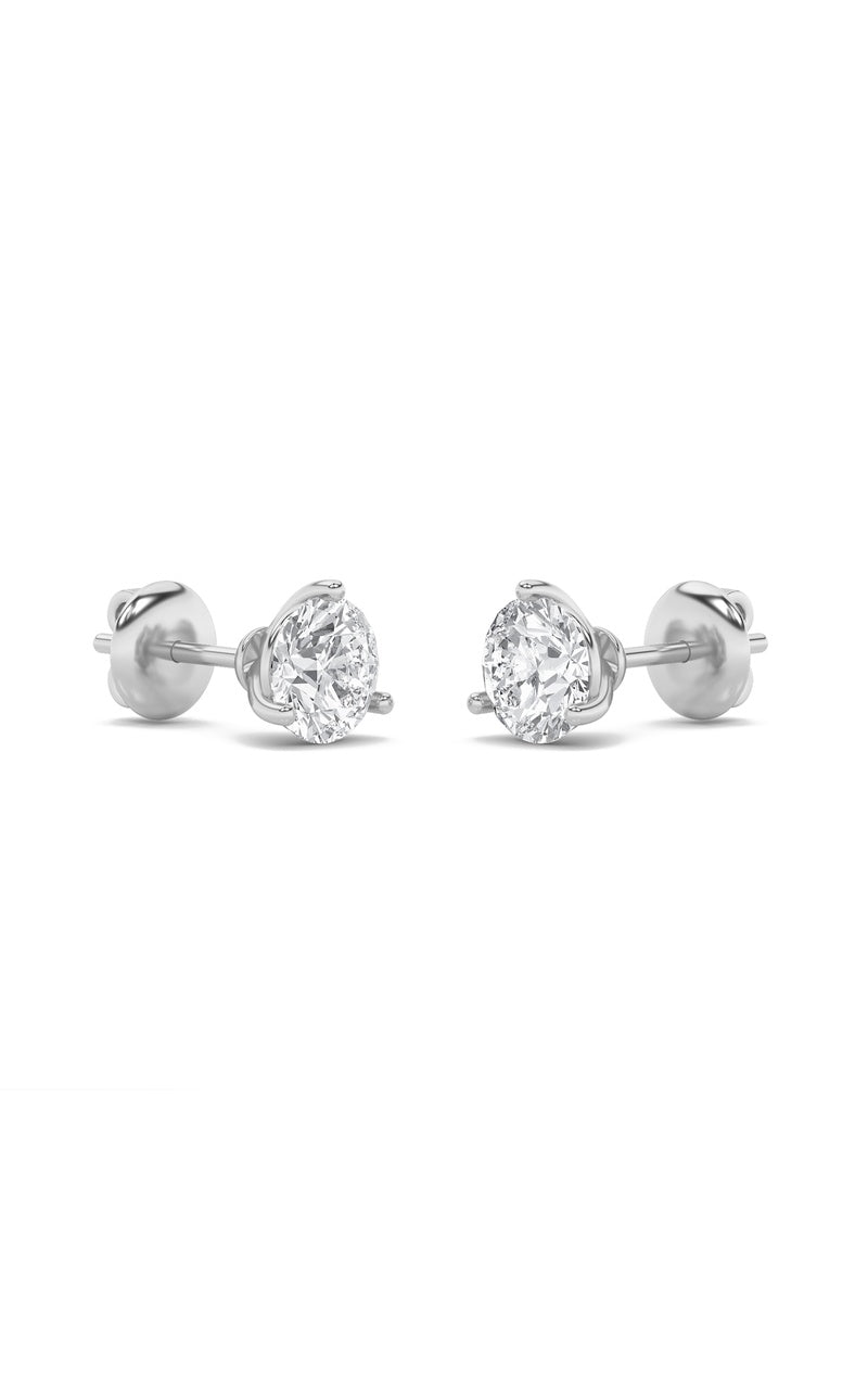 1Cttw Round Shaped Lab Grown Diamond (F/VS) ThreeProng Martini Stud Earrings in 14K Gold