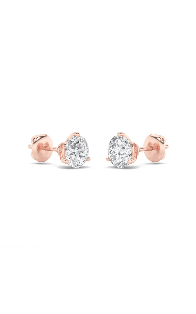 1Cttw Round Shaped Lab Grown Diamond (F/VS) Three Prong Martini Stud Earrings in 14K Gold