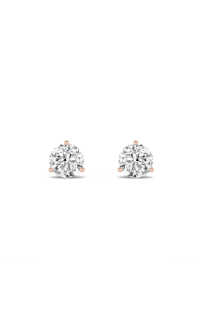 1Cttw Round Shaped Lab Grown Diamond (F/VS) Three Prong Martini Stud Earrings in 14K Gold