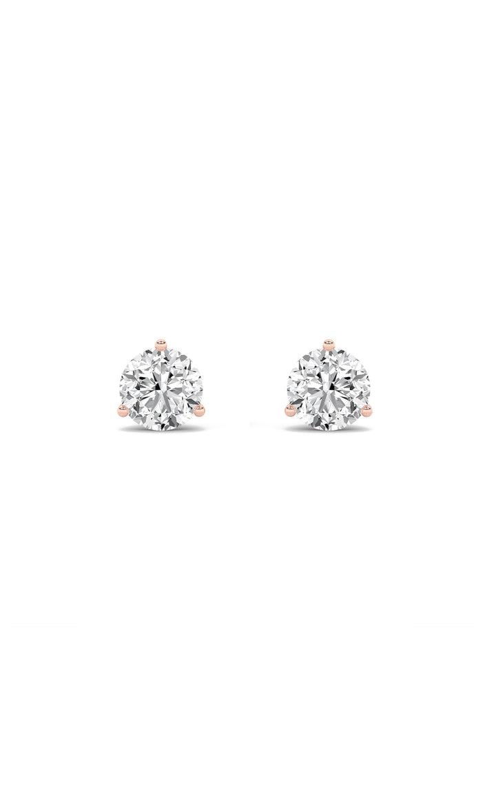 1Cttw Round Shaped Lab Grown Diamond (F/VS) Three Prong Martini Stud Earrings in 14K Gold
