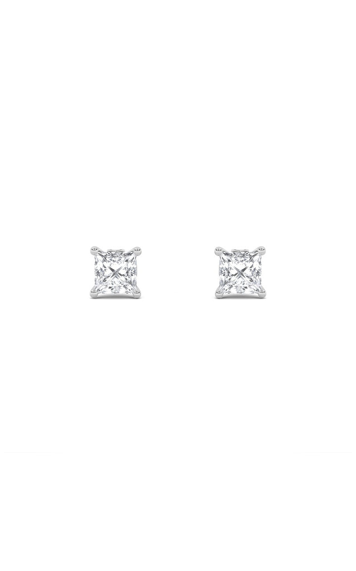 1Cttw Princess Shaped Lab Grown Diamond (F/VS) Tulip Head Stud Earrings in 14K Gold