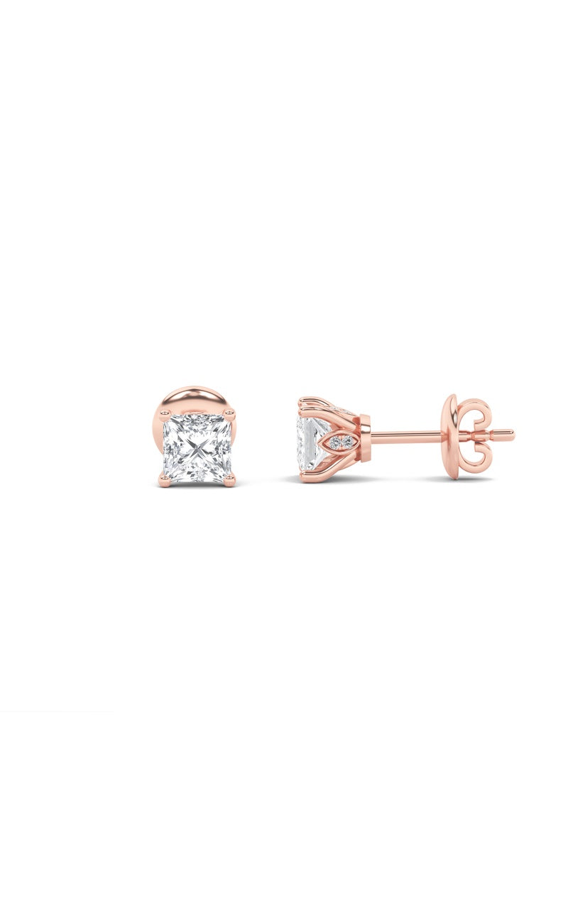 2CTW Princess Shaped Lab Grown Diamond (F/VS) Tulip Head Stud Earrings in 14K Gold