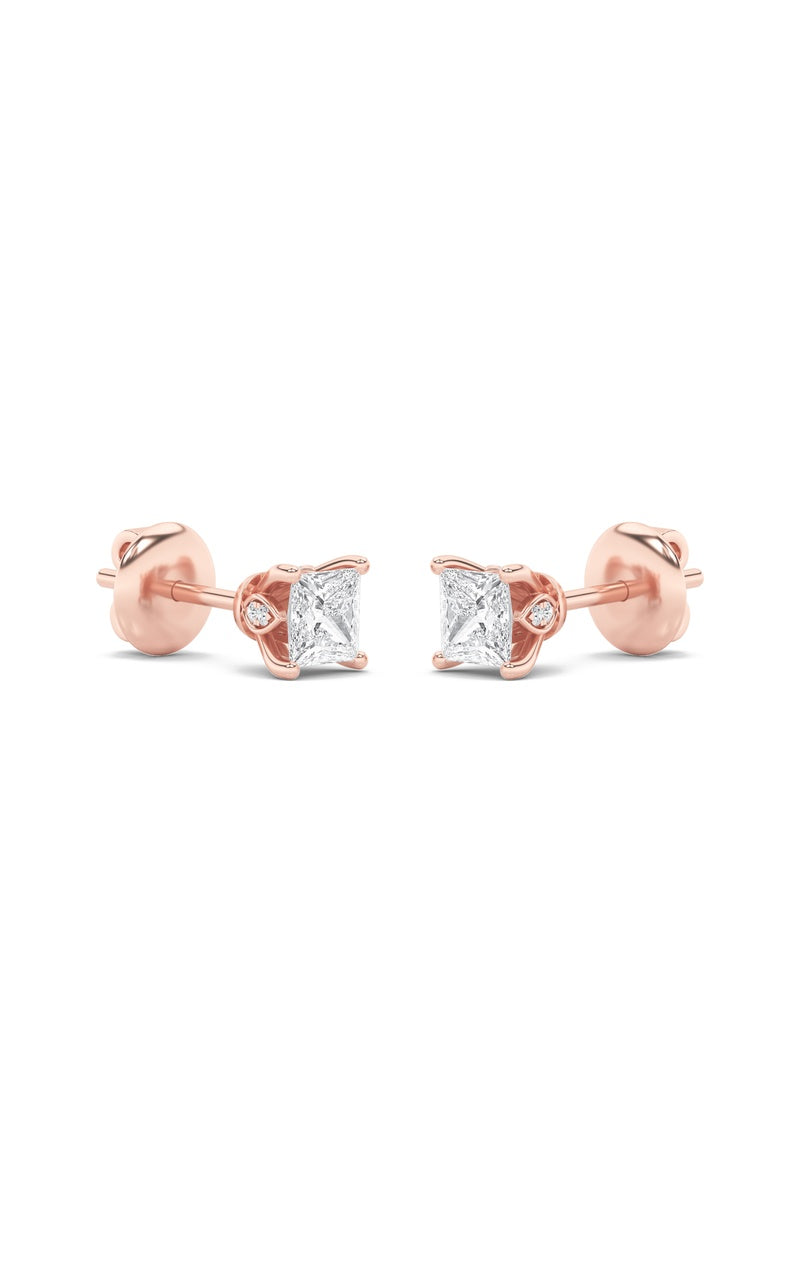 3CTW Princess Shaped Lab Grown Diamond (F/VS) Tulip Head Stud Earrings in 14K Gold