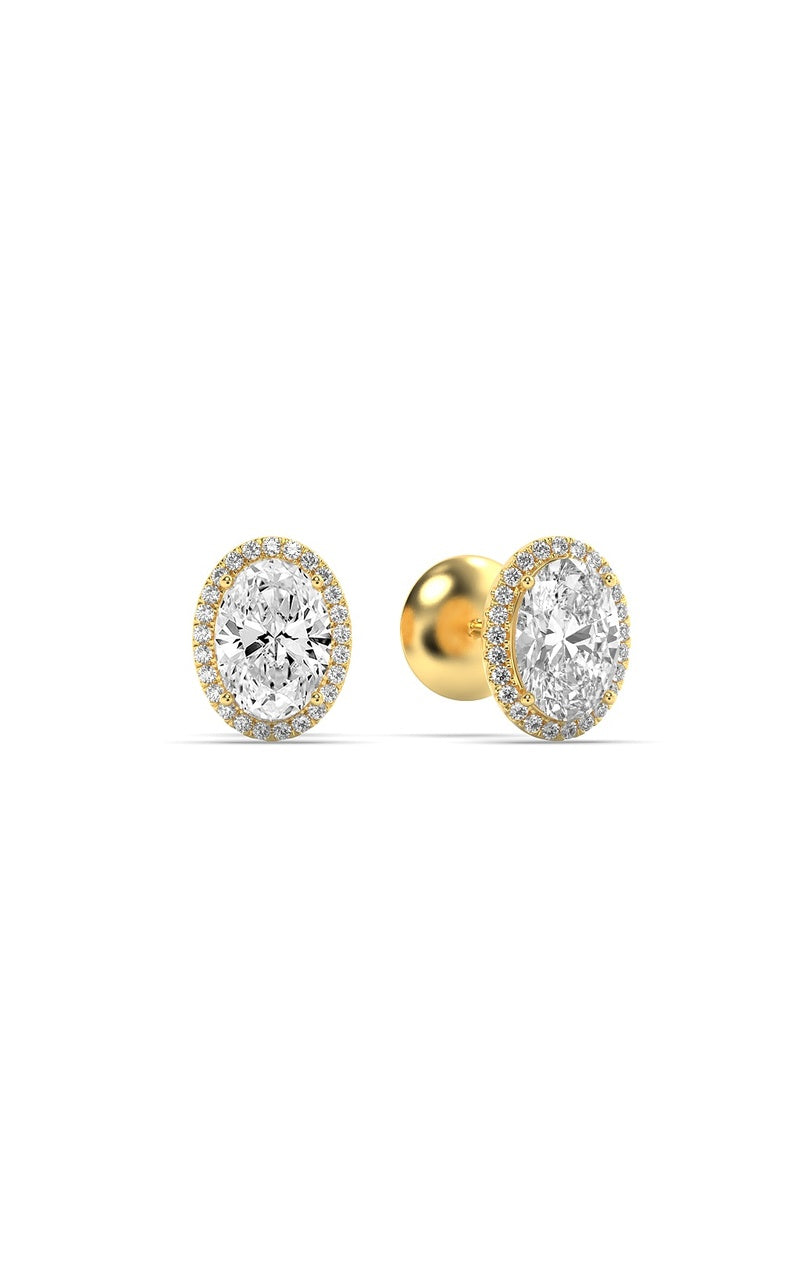 2Cttw Oval Shaped Lab Grown Diamond (F/VS) Halo Stud Earrings in 14K Gold