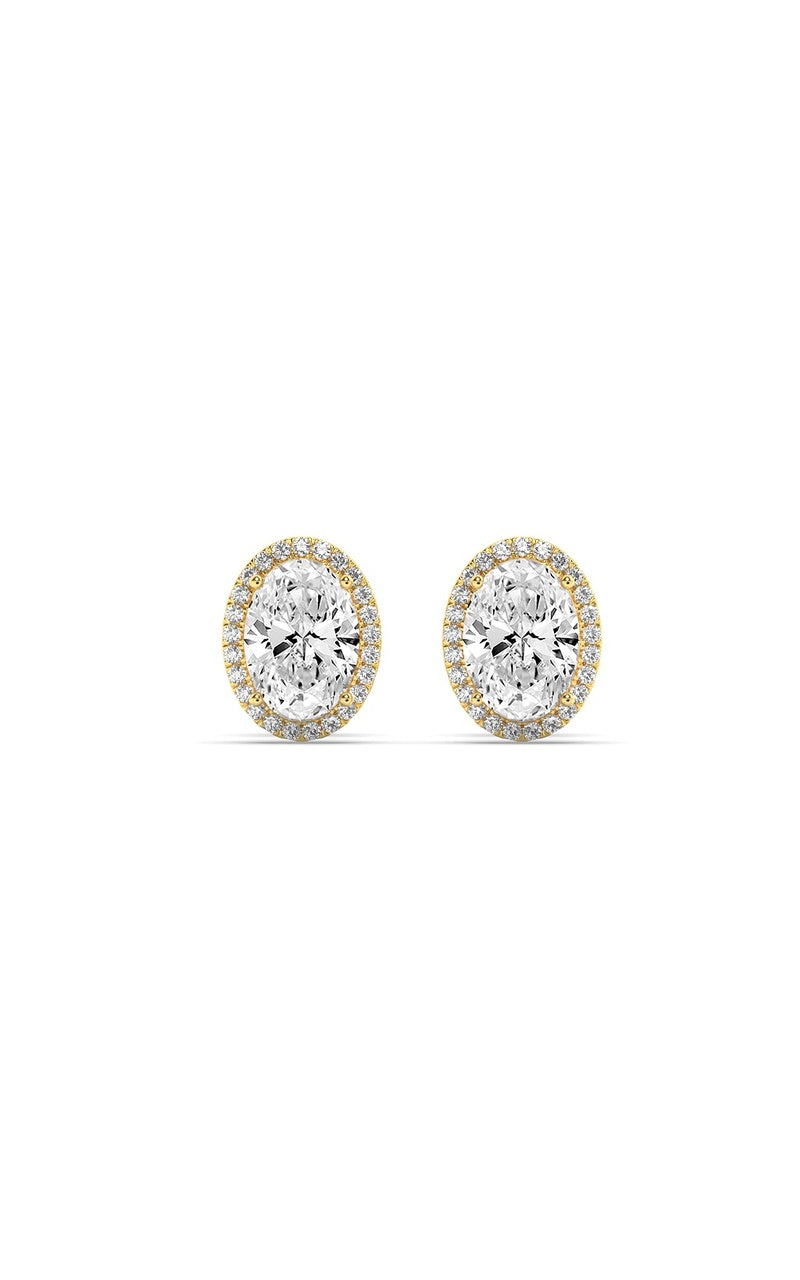 2Cttw Oval Shaped Lab Grown Diamond (F/VS) Halo Stud Earrings in 14K Gold