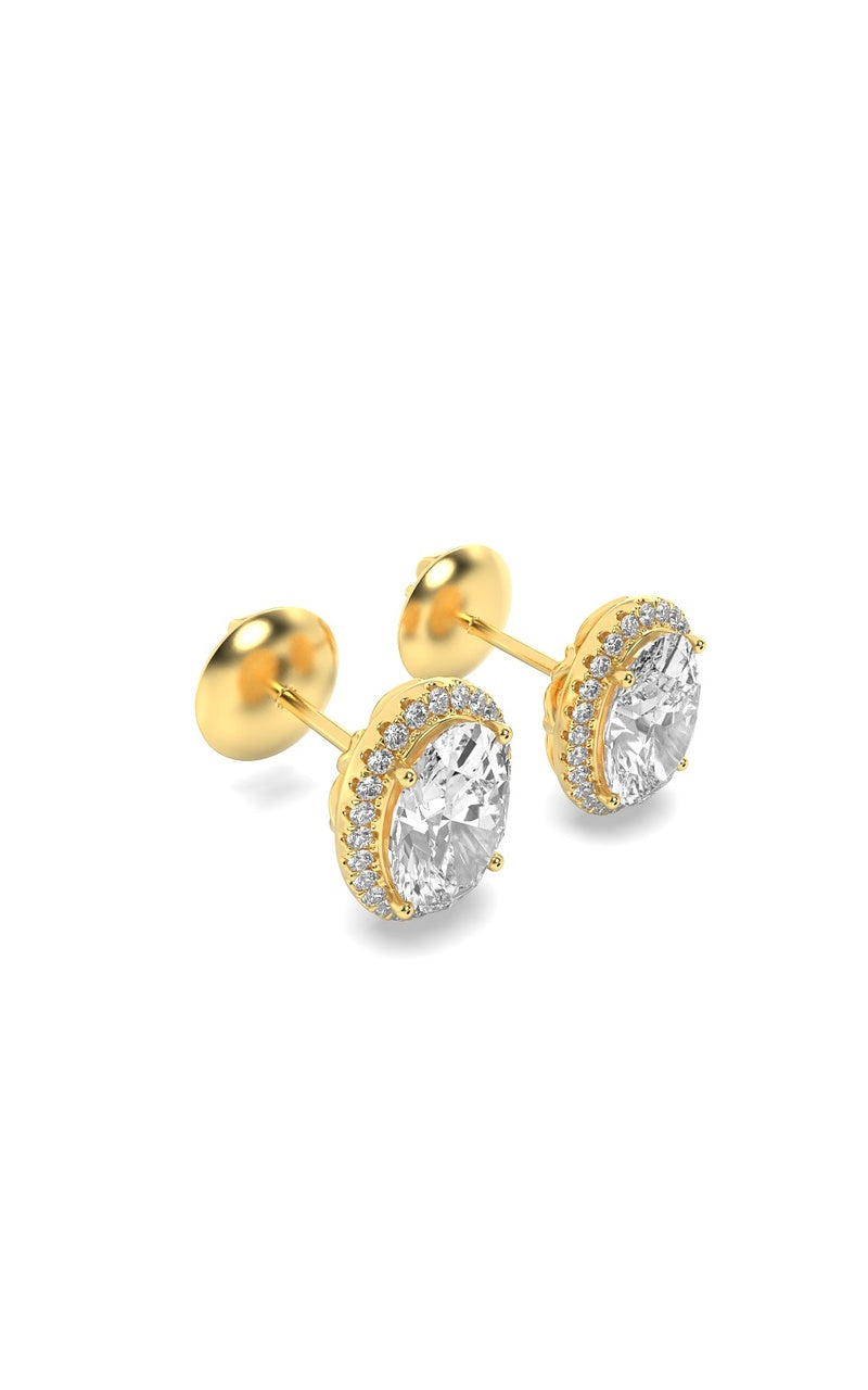 2Cttw Oval Shaped Lab Grown Diamond (F/VS) Halo Stud Earrings in 14K Gold