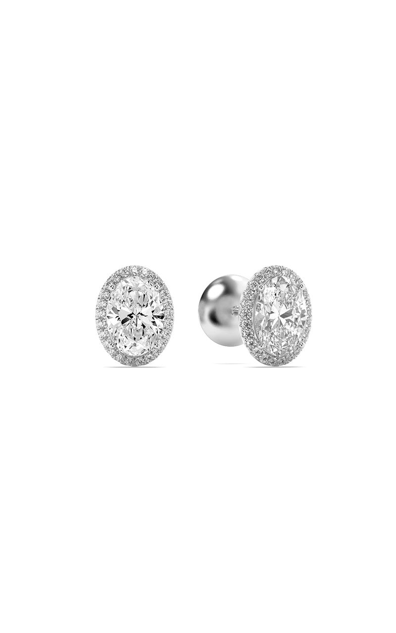 3Cttw Oval Shaped Lab Grown Diamond (F/VS) Halo Stud Earrings in 14K Gold