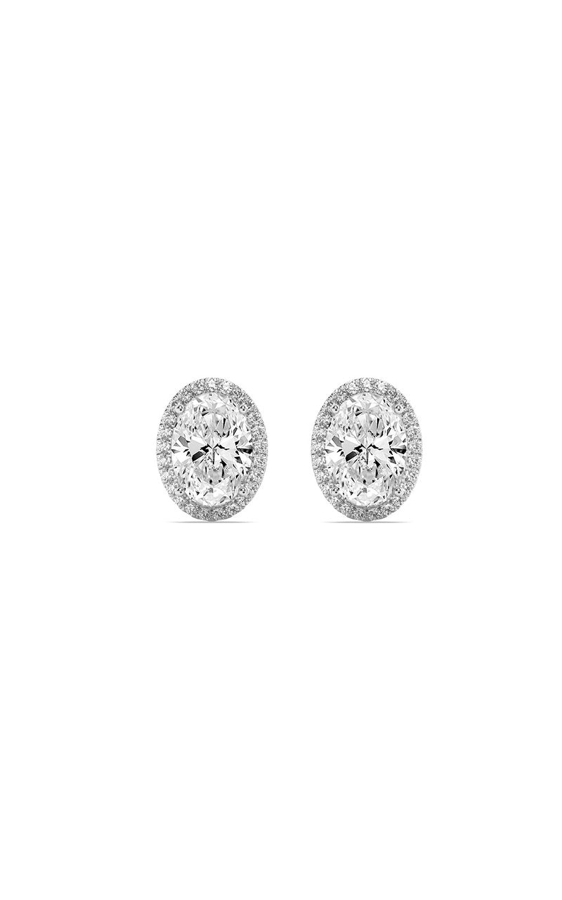 3Cttw Oval Shaped Lab Grown Diamond (F/VS) Halo Stud Earrings in 14K Gold