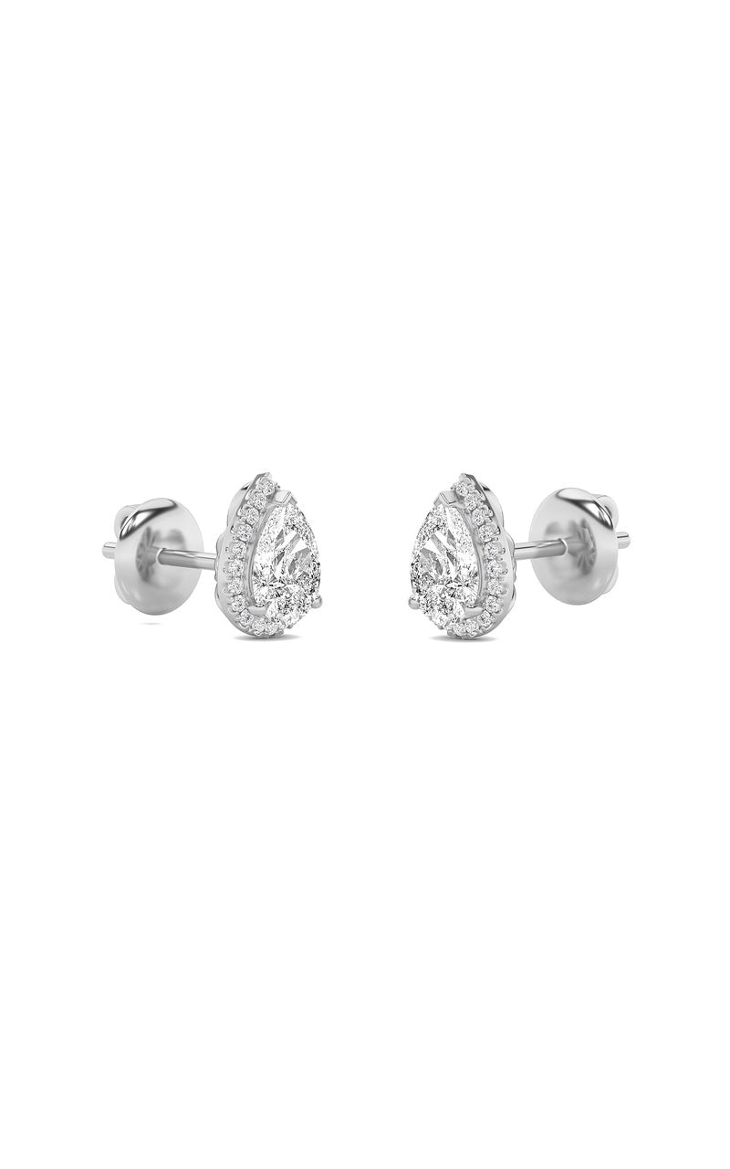 1Cttw Pear Shaped Lab Grown Diamond (F/VS) Halo Stud Earrings in 14K Gold