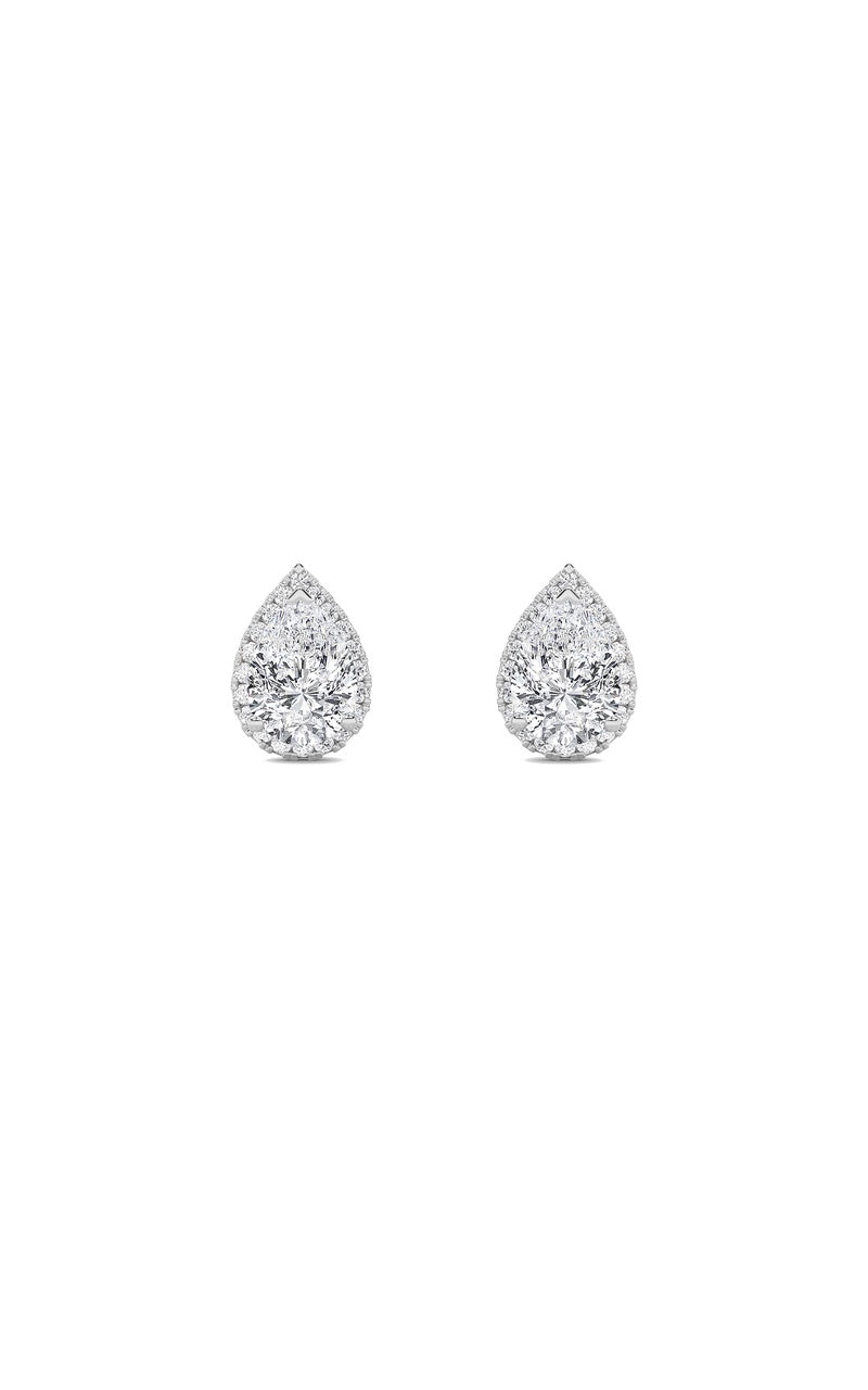 1CTW Pear Shaped Lab Grown Diamond (F/VS) Halo Stud Earrings in 14K Gold