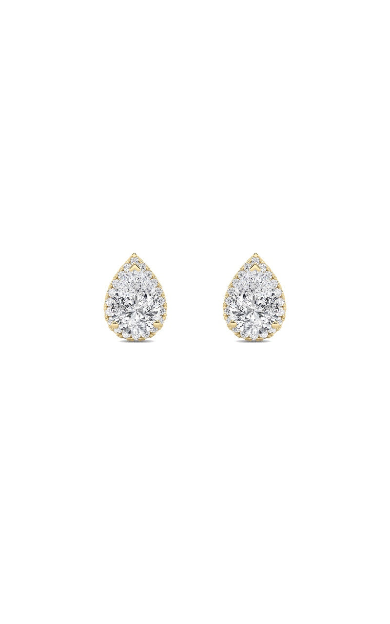 3Cttw Pear Shaped Lab Grown Diamond (F/VS) Halo Stud Earrings in 14K Gold