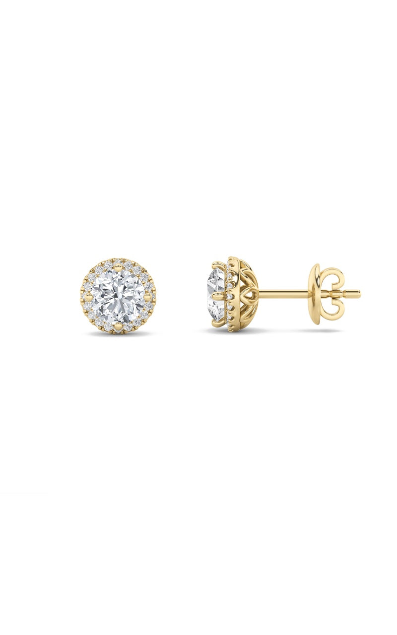1CTW Round Shaped Lab Grown Diamond (F/VS) Halo Stud Earrings in 14K Gold