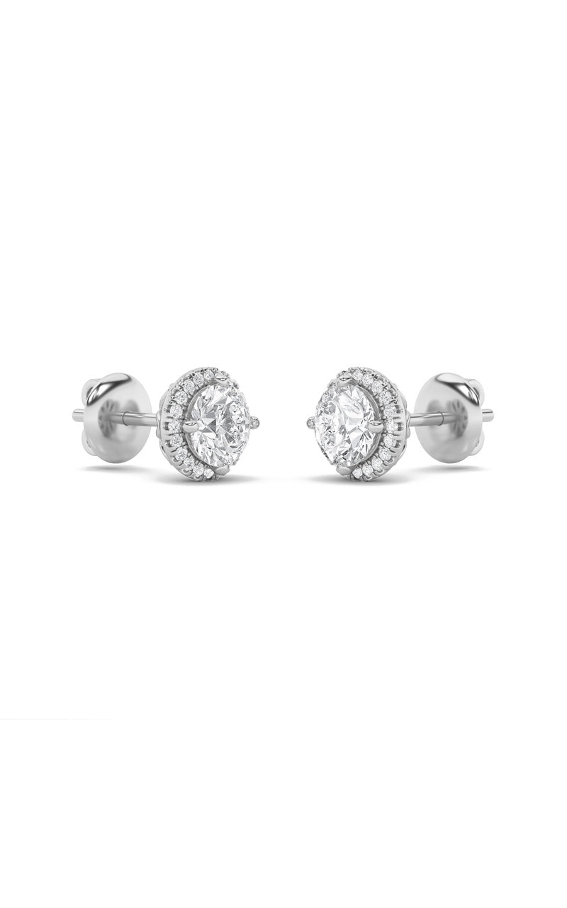 2CTW Round Shaped Lab Grown Diamond (F/VS) Halo Stud Earrings in 14K Gold