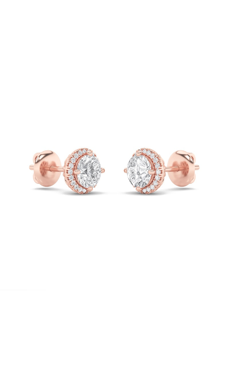 3Cttw Round Shaped Lab Grown Diamond (F/VS) Halo Stud Earrings in 14K Gold