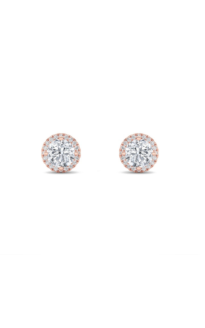 3Cttw Round Shaped Lab Grown Diamond (F/VS) Halo Stud Earrings in 14K Gold