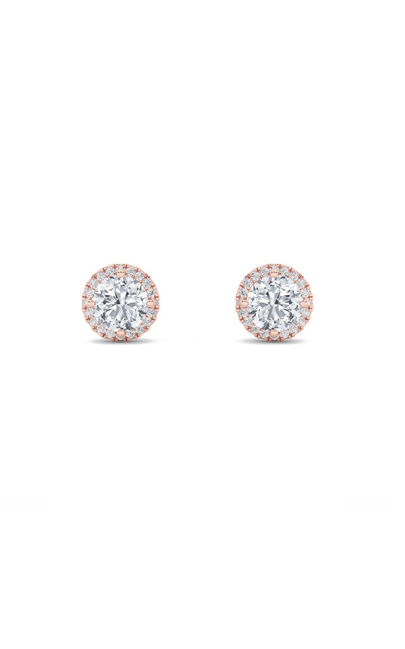 3Cttw Round Shaped Lab Grown Diamond (F/VS) Halo Stud Earrings in 14K Gold