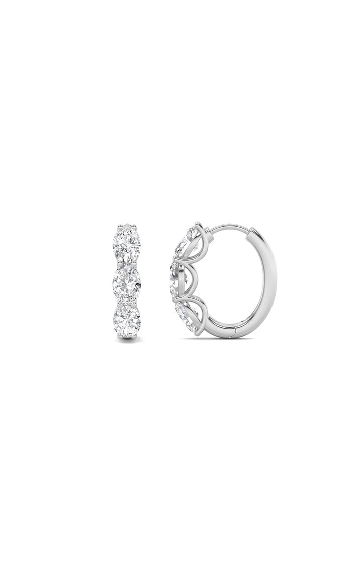 3Cttw Oval Shaped Lab Grown Diamond (F/VS) Three Stone Huggie Earrings in 14K Gold