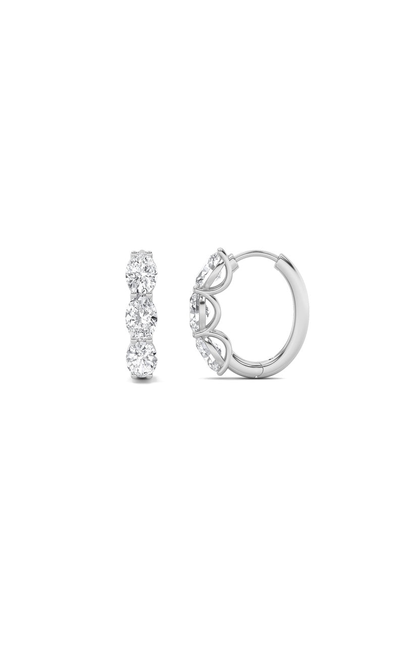 3Cttw Oval Shaped Lab Grown Diamond (F/VS) Three Stone Huggie Earrings in 14K Gold