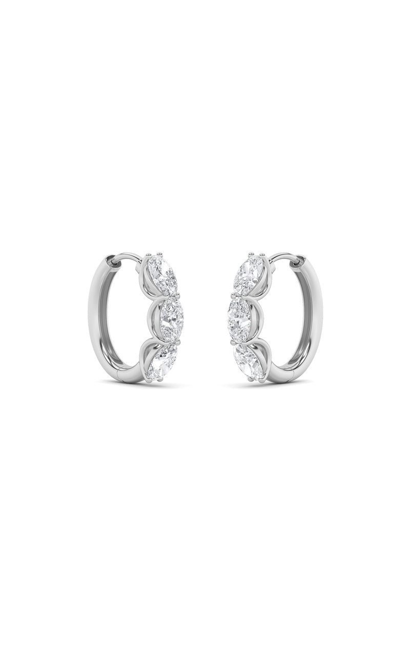 3Cttw Oval Shaped Lab Grown Diamond (F/VS) Three Stone Huggie Earrings in 14K Gold
