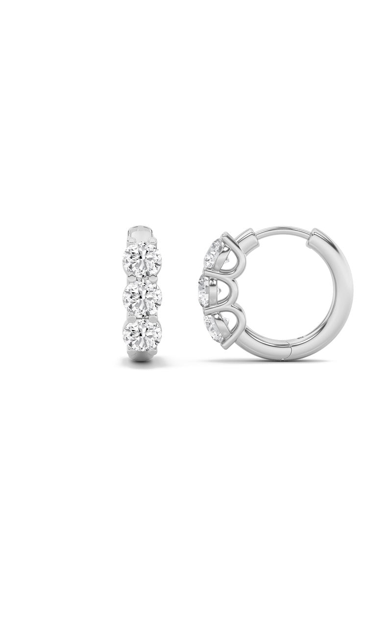 2CTW Round Shaped Lab Grown Diamond (G/VS) Three Stone Huggie Earrings in 10K Gold