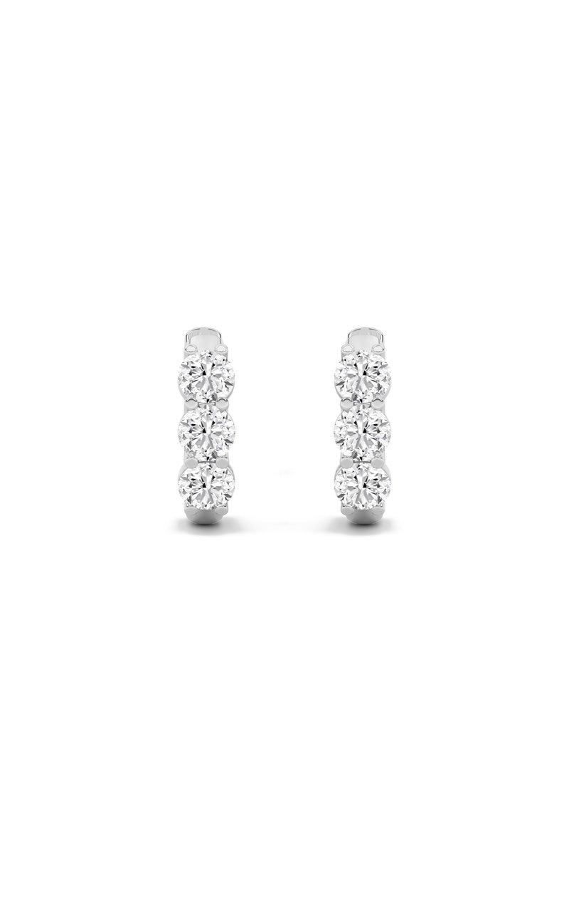 2CTW Round Shaped Lab Grown Diamond (G/VS) Three Stone Huggie Earrings in 10K Gold