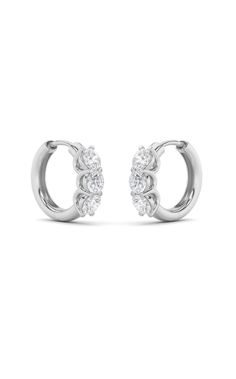 2CTW Round Shaped Lab Grown Diamond (G/VS) Three Stone Huggie Earrings in 10K Gold