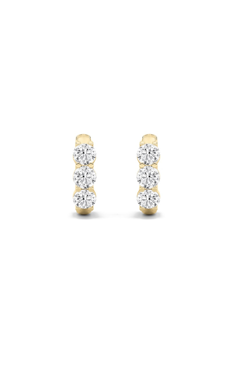 2CTW Round Shaped Lab Grown Diamond (G/VS) Three Stone Huggie Earrings in 10K Gold