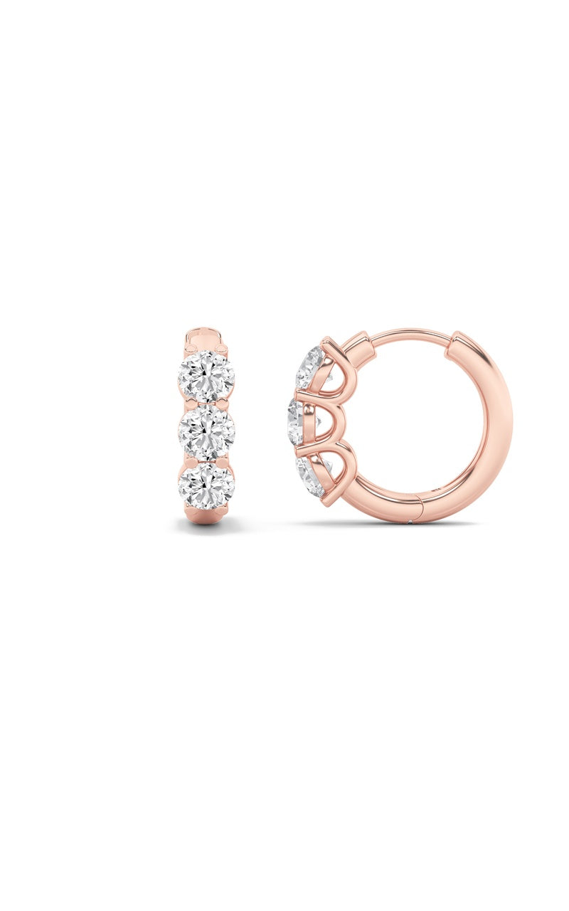 2Cttw Round Shaped Lab Grown Diamond (G/VS) ThreeStone Huggie Earrings in 10K Gold