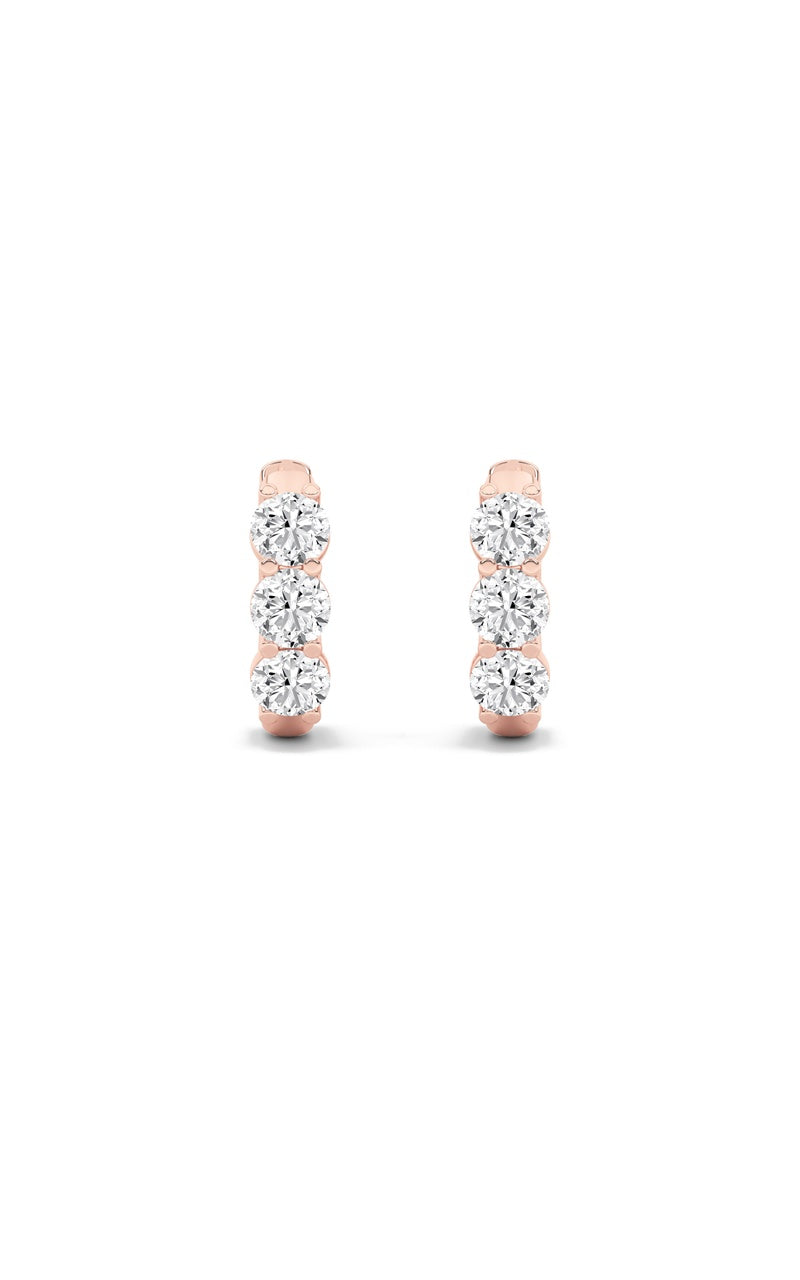 2CTW Round Shaped Lab Grown Diamond (G/VS) Three Stone Huggie Earrings in 10K Gold